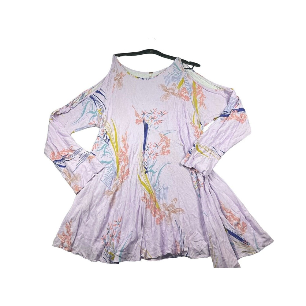Free People Clear Skies Floral Cold Shoulder Tunic Mini Dress Asymm size small - Picture 2 of 7